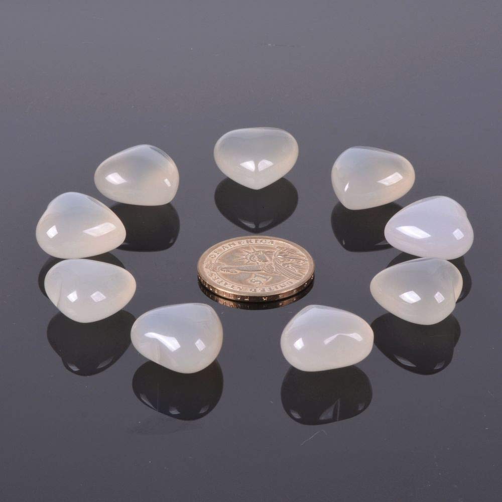 Gray Agate Gemstone Healing Crystal 0.8 Inch Mini Puffy Heart Pocket Stone Iron Gift Box (Pack of 10)