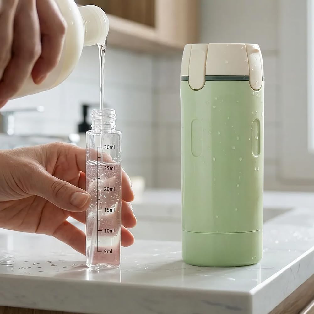 NOGCAW 4-in-1 Travel Dispenser Bottle Refillable, 2026 New 4 Pack 30ML Travel Bottles for Toiletries, Leak Proof Travel Size Containers, Shampoo and Conditioner Bottles (Green+White) (Green)