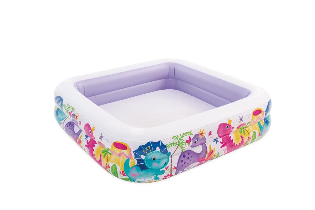 Intex 57470EP Sun Shade 5 Foot Square Inflatable Durable 10 Gauge Vinyl Kiddie Pool with Ocean Scene and Canopy for Ages 3 Years and Up, Multicolor