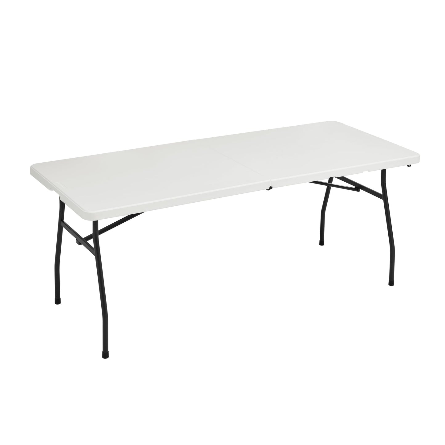 Amazon Basics Heavy Duty Portable Folding Table, 6 ft, Indoor & Outdoor, Fold-in-Half Design with Carrying Handle, White