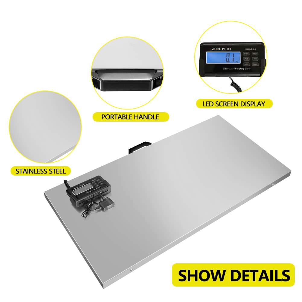 Togarhow 1100Lbs x 0.2Lbs Digital Livestock Scale Large Pet Vet Scale Stainless Steel Platform Electronic Postal Shipping Scale for Heavy Duty Large Dog Hog Sheep Goat Pig Sheep Scale