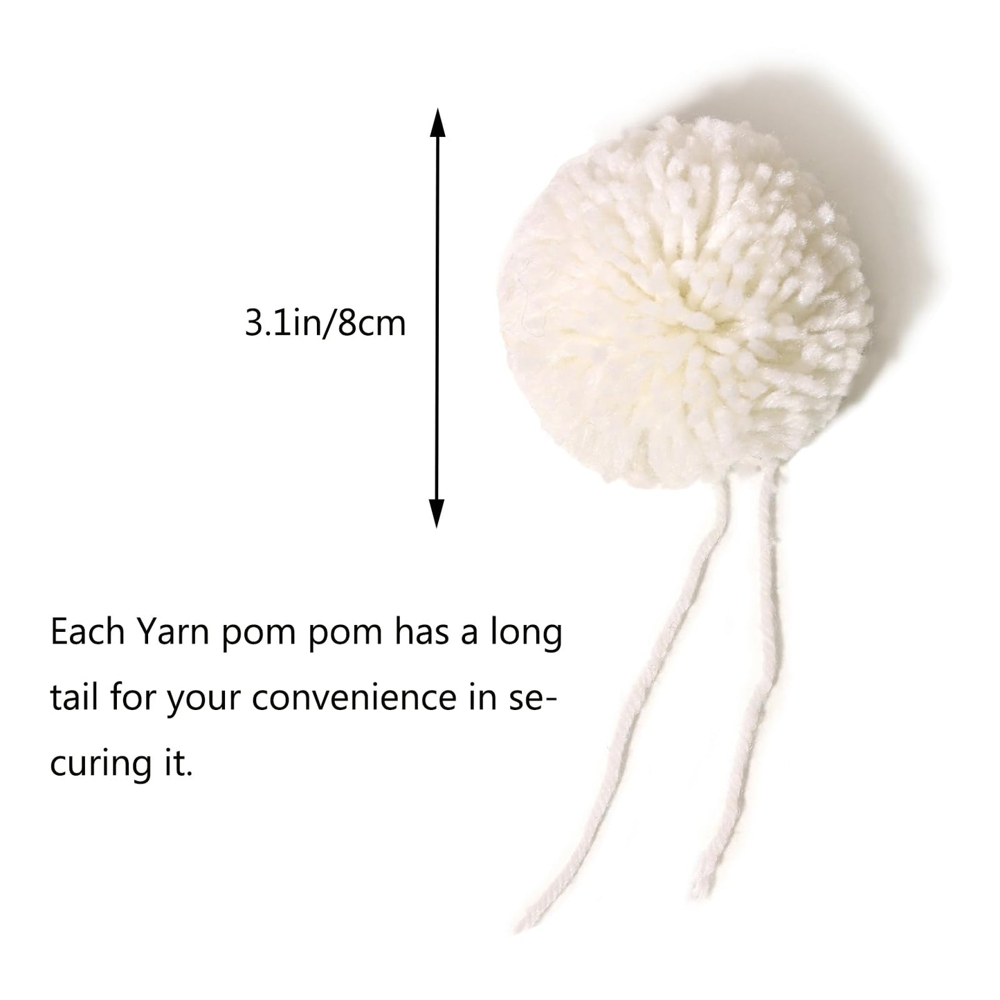 Pack of 12 Yarn Pom Poms for Hats 8CM-3INCH Party Supplies Handmade Detachable Art and Craft Fuzzy Pom Poms Decorative Accessories (White)