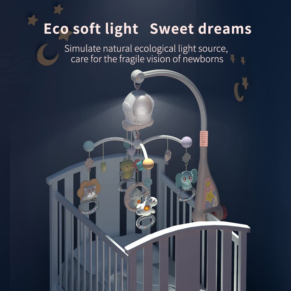 Baby Crib Mobile with Music and Lights - Mobile for Crib with Remote Control, Rotation Nursery Musical Baby Mobile for Bassinet Toys, Crib Toys Hanging for Babies Newborn Boys Girls