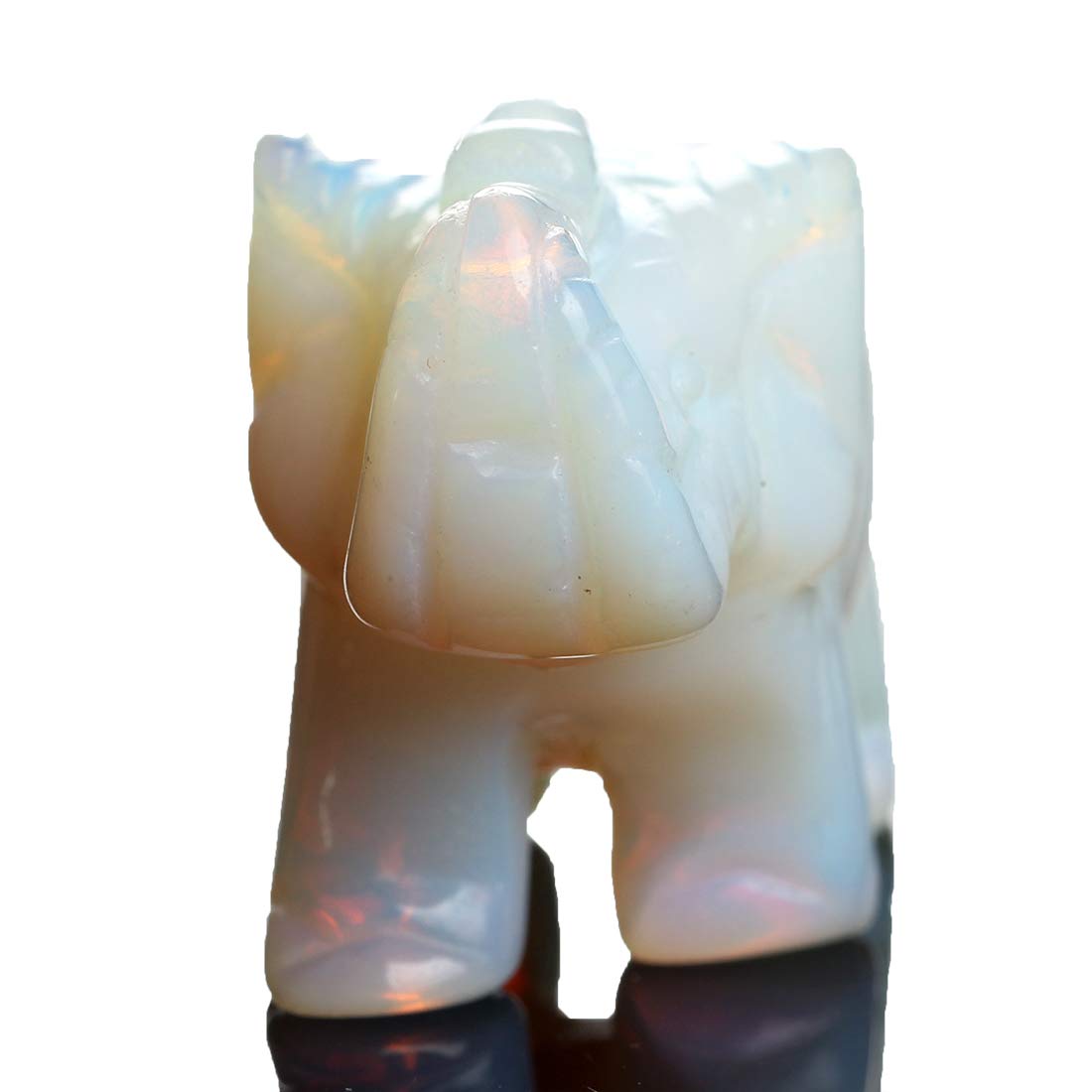 YWG Stone Opal Opalite Elephant 1.5 Inches Statue Crafts Natural Stone Carved Figurine Chakra Carving Healing Reiki with Free Pouch