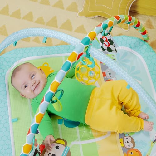 Bright Starts Grip & Kick Oball Activity Gym, Soccer Theme with Easy-Grasp Baby Toys, Baby Play Gym, Kick Pad with Activated Lights & Tummy Time Pillow, Unisex, Newborn+