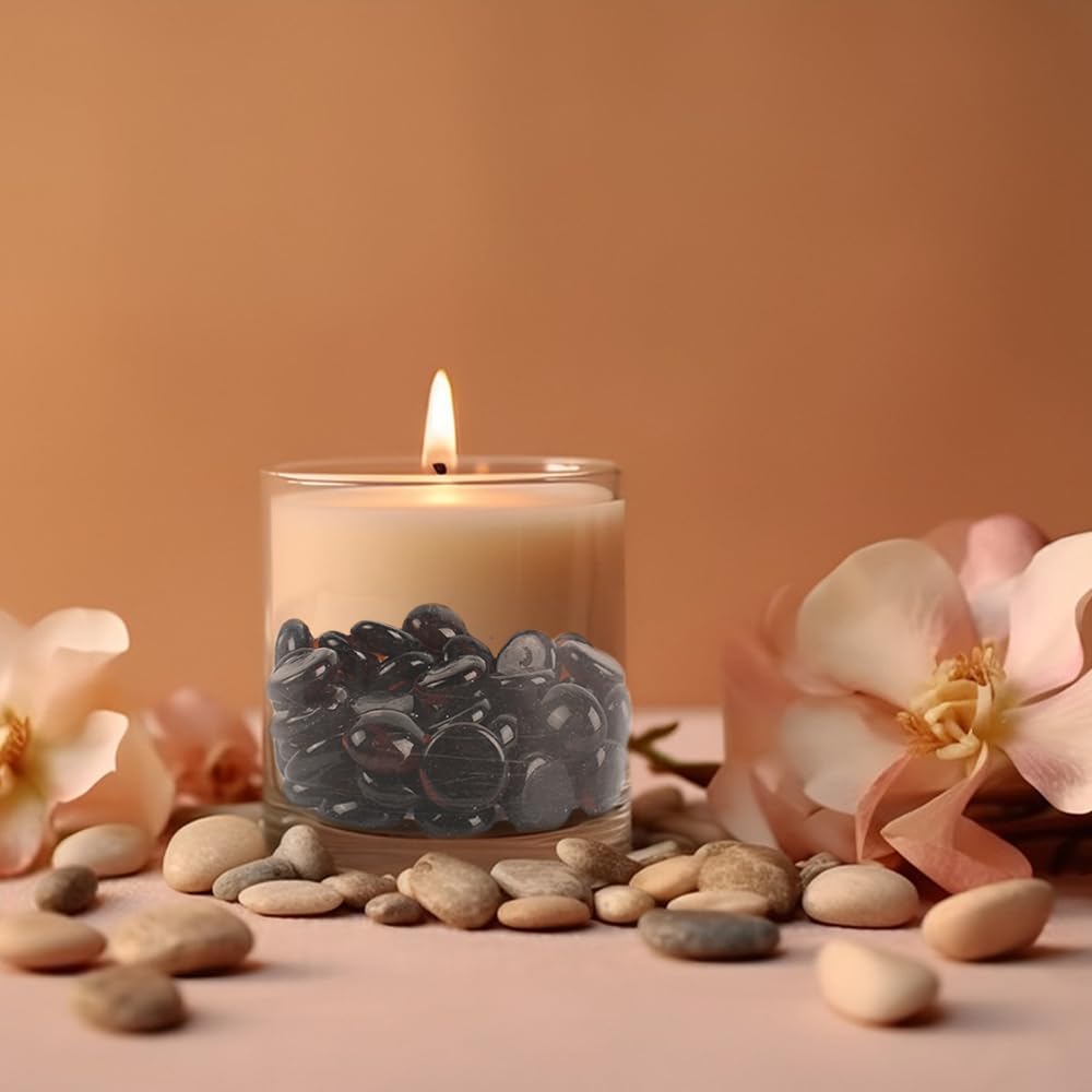 HUIANER Flat Glass Marbles 1lb, 100PCS Brown Flat Gems Glass Beads for Vase Filler Garden Aquarium Fish Tank Pebbles Table Floral Decoration