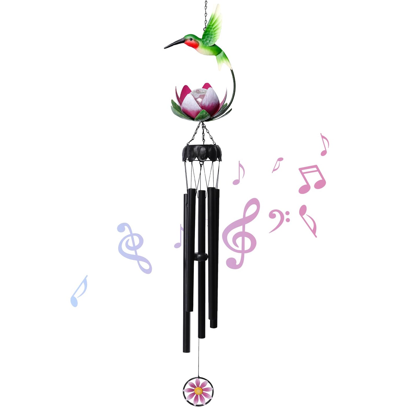 MUMTOP Solar Wind Chimes for Outside - Hummingbird with Lotus Crack Glass Ball Lights Wind Chimes Outdoor Unique, Windchimes Clearance for Garden, Patio,Yard Decor Gift