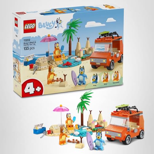 LEGO Bluey: Bluey’s Beach & Family Car Trip - Toddler Learning Toy for Kids 4+ - Includes Bluey, Bingo, and Mum Minifigures - Birthday Gift for Boys and Girls, Ages 4+ - 11202