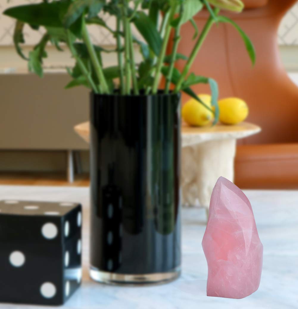 AMOYSTONE Large Rose Quartz Flame Shaped Stone Real Rose Quartz Healing Crystal Tower Spiritual Home Decor for Witchy Room 1.5-2.2LB