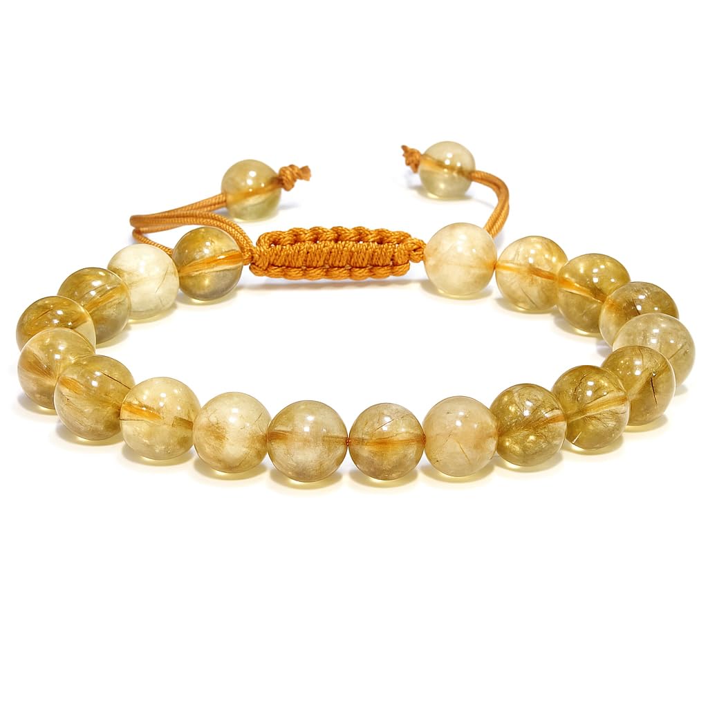 ANAYA AGATE Healing Crystal Bracelet – Chic Gemstone Bracelet for Men and Women – 8mm Round Bead Bracelets for Spiritual Healing, Protection, Positive Energy - Citrine Natural