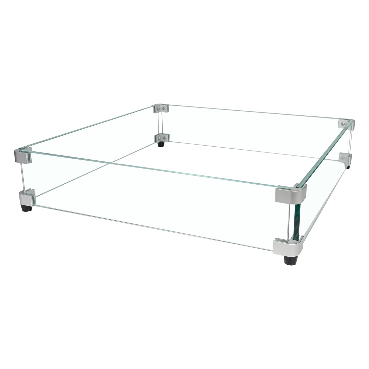 BOMINICA Glass Wind Guard for 28''&32" Fire Pit Table, 20 x 20 x 4 inch Clear Tempered Wind Guard for Gas Firepit, Thick Square Glass Shield with Aluminum Corner Bracket & Rubber Feet