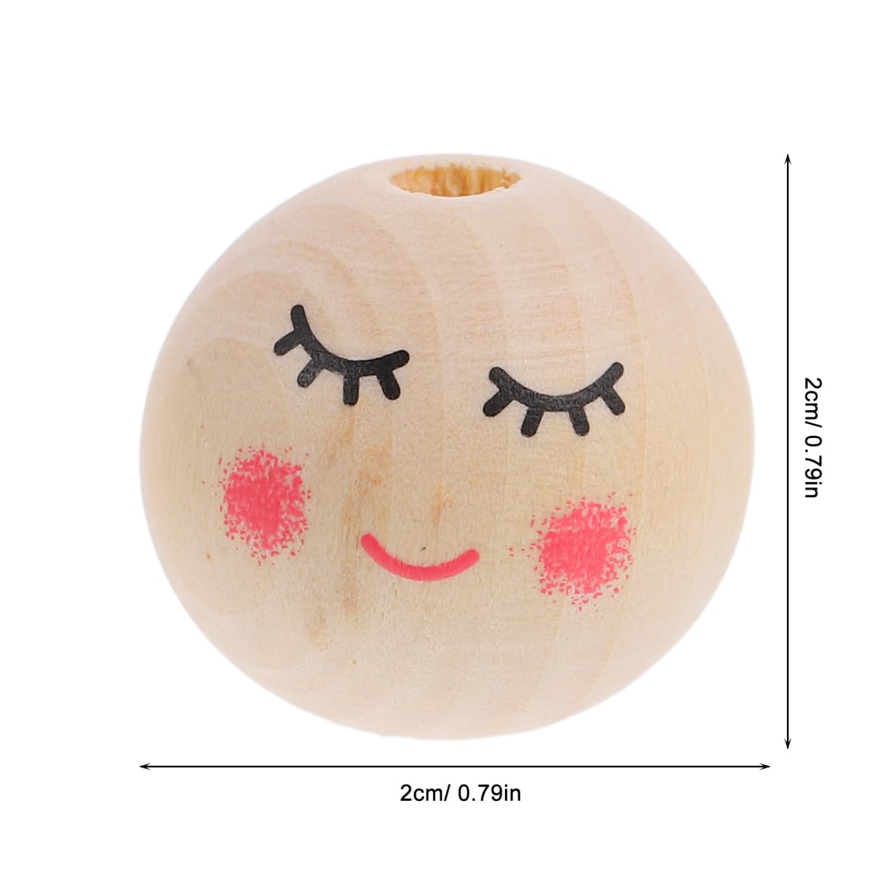 KALLORY 50pcs Smiling Face Wooden Beads 20mm Wood Spacer Loose Beads Doll Head for DIY Bracelet Necklace Hair Jewelry Making Crafts