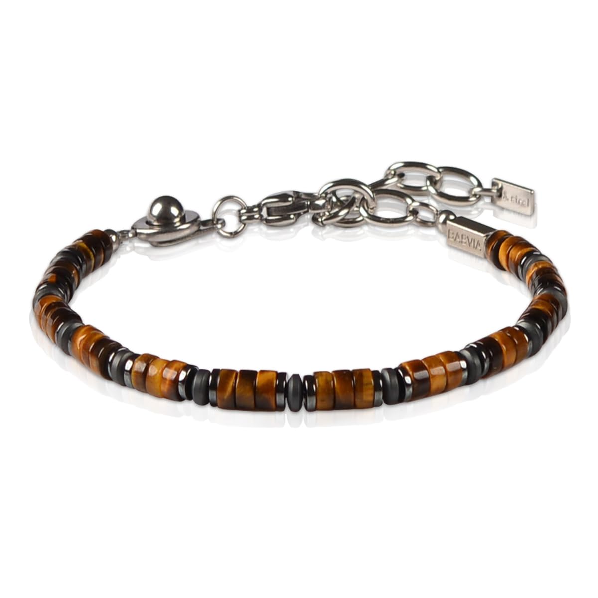 Casvia Tiger's Glow Men's Tiger Eye Chakra Bracelet, Handcrafted Hematite, Thickened Steel Wire, Adjustable Dual Clasp 6.9-8.8 Inch Gift for Men Dad Boyfriend