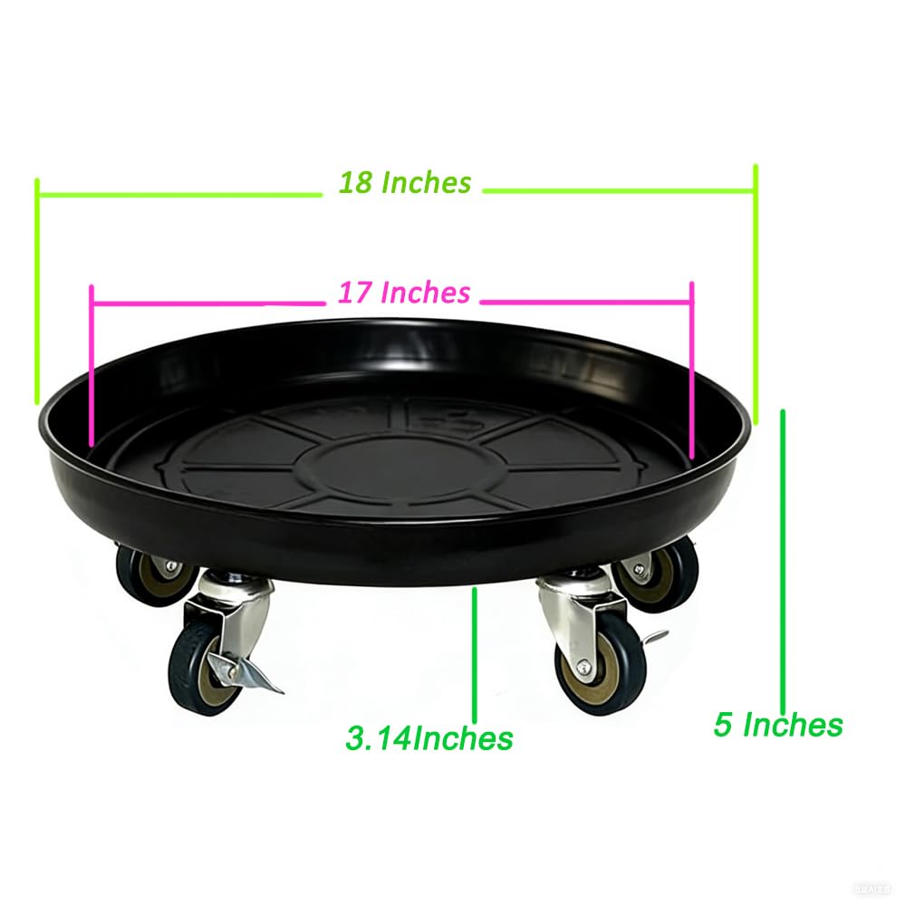 SIAMO 18" Heavy Duty Plant Caddy (470lbs Capacity)-Lockable Non-Scratch Swivel Casters Rolling Plant Stand Dolly Saucer for Large Ceramic Planters & Heavy Trees Indoor & Outdoor,Black,1-Pack