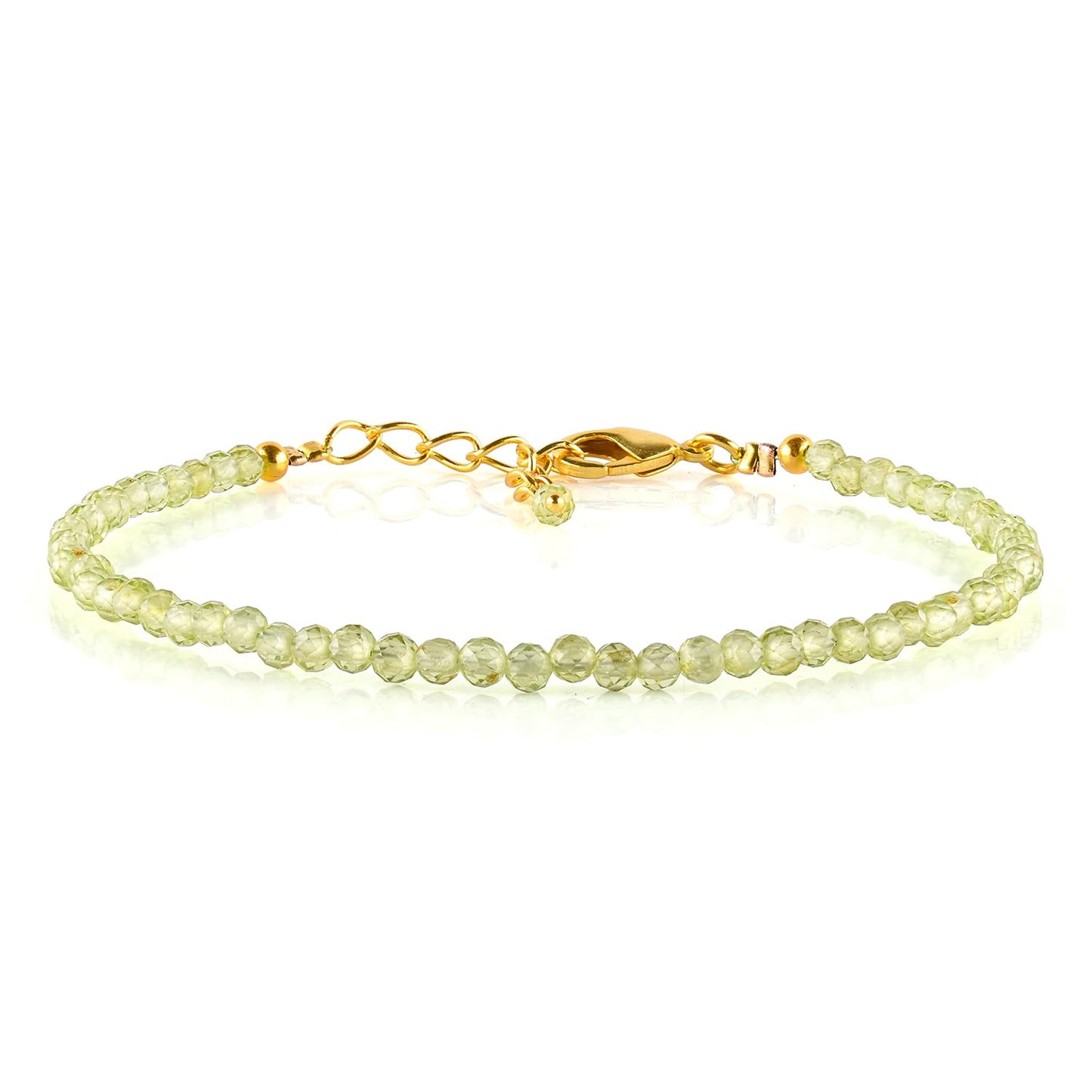 Natural Green Peridot Gemstone Micro Beads Dainty Bracelet Jewelry for Women, August Birthstone, Chakra Energy Crystals, 14k Gold Plated Chain 8 inch Adjustable