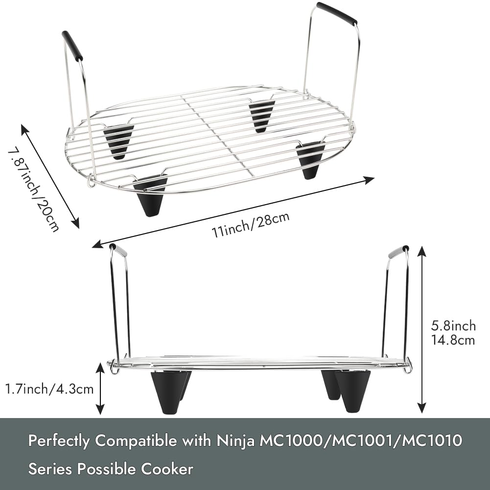 BYKITCHEN Roast and Steamer Rack Compatible with Ninja Foodi Possible Cooker Pro 8.5 Quart MC1000, MC1001, MC1010 Slow Cooker Crock, Ninja Possible Cooker Pro Accessories with Silicone Feet & Handles
