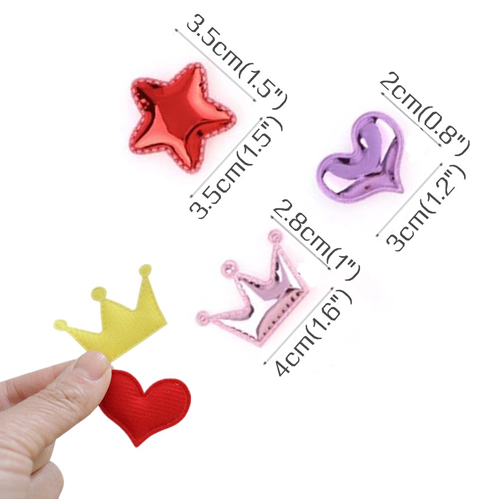 MSCFTFB 100 Pieces 5 Star Heart Crown Shaped Pad Appliques Sew on Patches Embellishments Trims for DIY Birthday Wedding Cake Topper Scrapbook Hair Accessories Craft Supplies (Heart, Multi)
