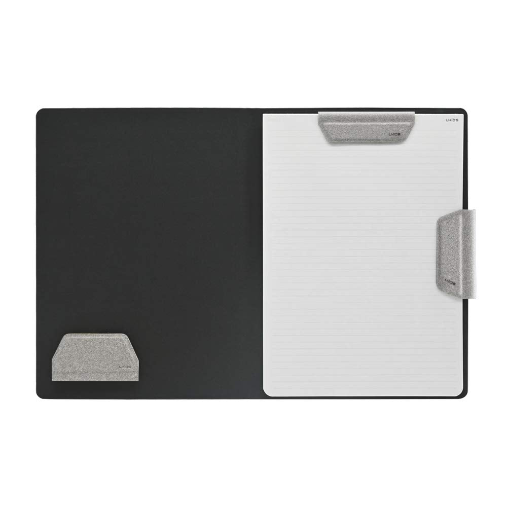 LHiDS Magnetic Business Portfolio Lite Resume Padfolio Organizer with Clipboard, Paper Clip, Writing Pad, Pen/Card Holder, Magnetic Closure for Work, School and More (Grey, A4/Letter)