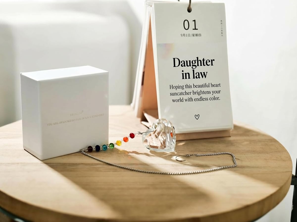 Hegelda Daughter in Law Gifts - Funny Wedding, Mothers Day, Birthday Gifts for Daughter in Law, Future Adult DIL- Bride, Bridal Shower Ideas Heart Crystals Suncacther Ornaments