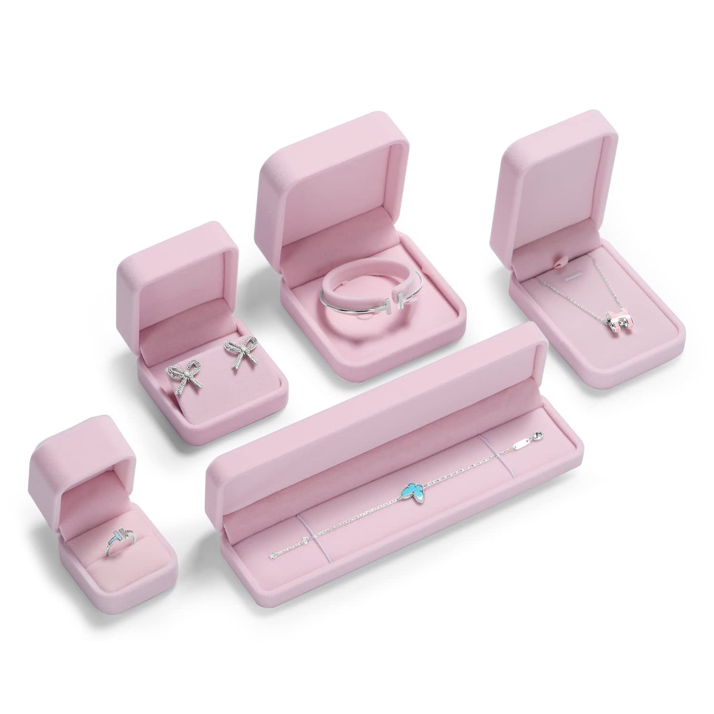Oirlv Pink Velvet Bracelet Gift Box Long Chain/Necklace Storage Box Jewelry Storage