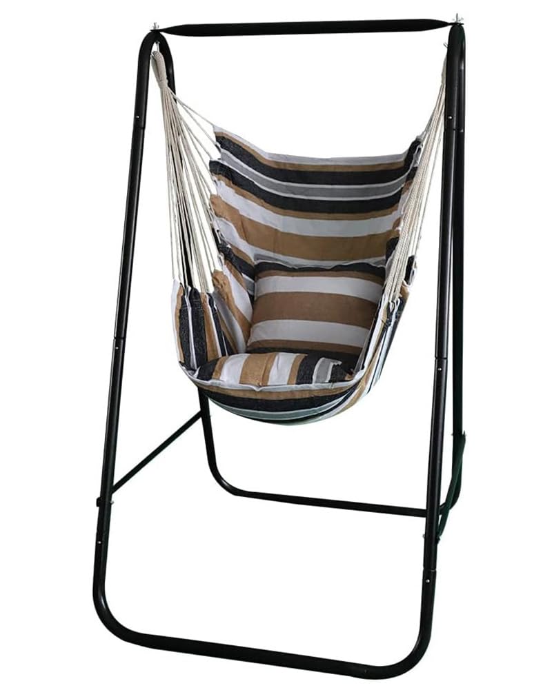 Hammock Chair with Stand,Hammock Chair Stand with Hanging Swing Chair Included,Weather Resistant Hammock Stand Max 450 Lbs,Saving Space Swing Stand for Indoor Outdoor Patio Yard Patented(Coffee)