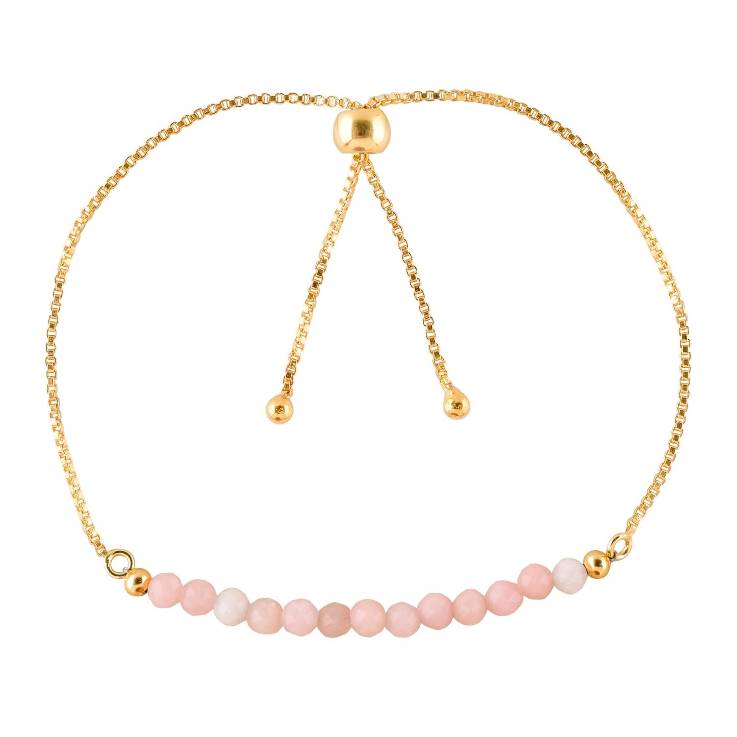InfinityGemsArt Pink Opal Bracelets For Women, October Birthstone Jewelry, Dainty Pink Beaded Stone Bolo Slider Crystals Gemstones Bracelet, 14K Gold Plated Adjustable Chain, Valentines Day Gifts For Her