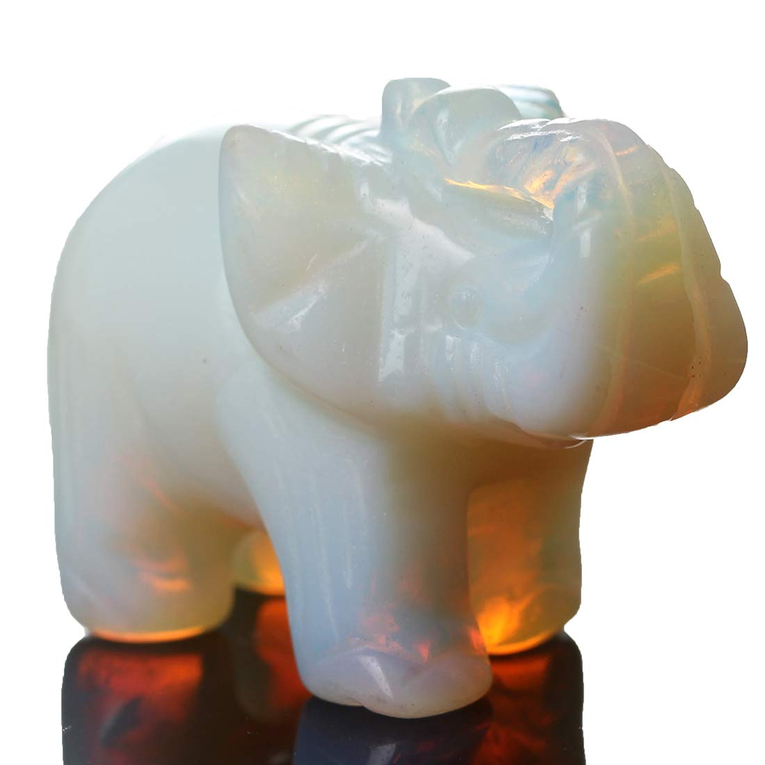 YWG Stone Opal Opalite Elephant 1.5 Inches Statue Crafts Natural Stone Carved Figurine Chakra Carving Healing Reiki with Free Pouch