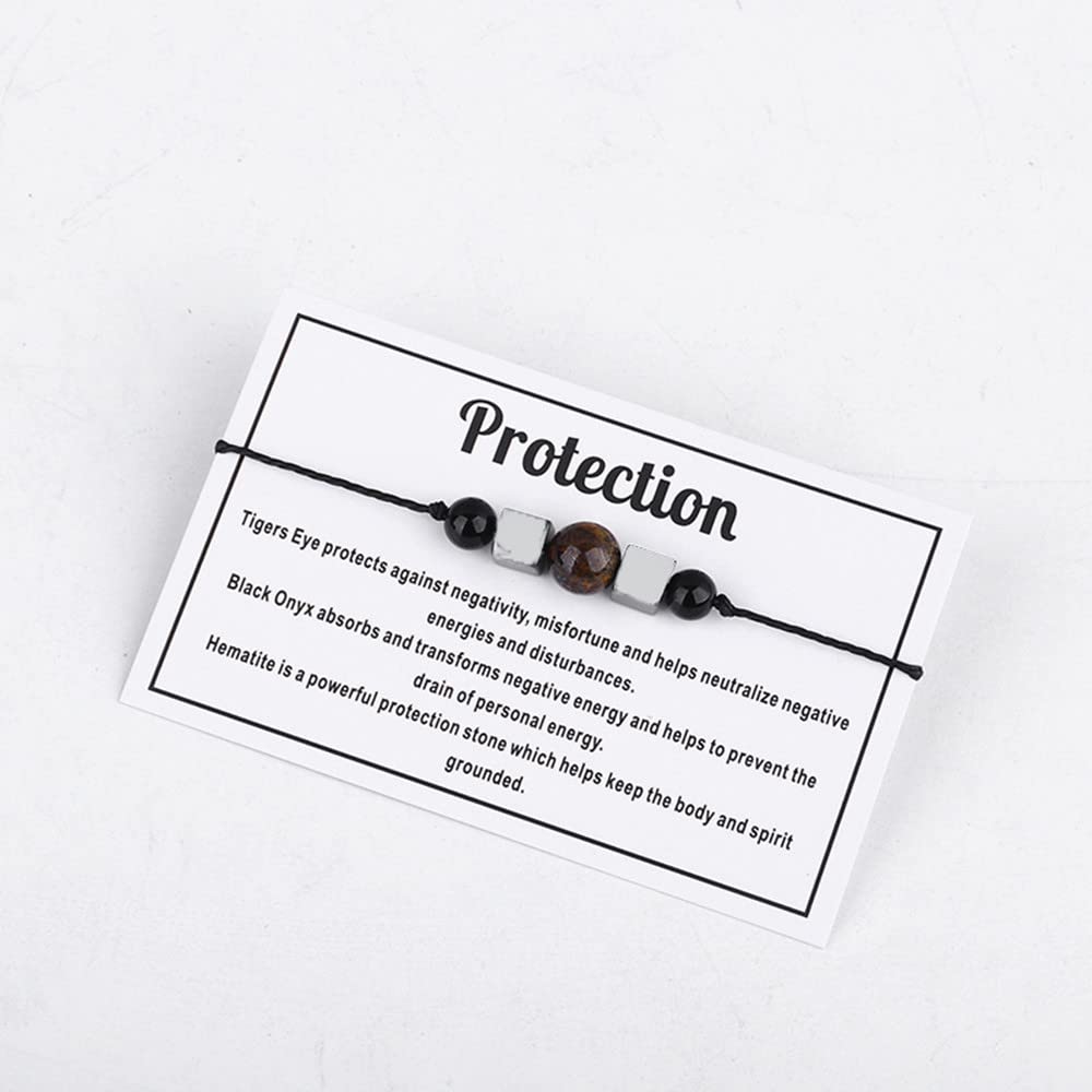 tenghong2021 Chakra Crystal Beaded Bracelet with Wish Card Adjustable Spiritual Anxiety Stone Beads Braide String Bracelet Yoga Meditation for Women Men Jewelry Birthday Gifts-Protection