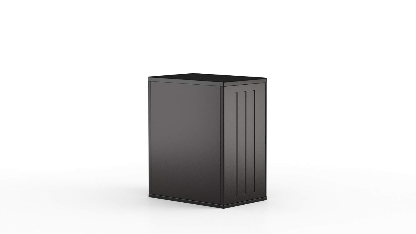 Suncast Heavy-Duty Resin Outdoor Storage Cabinet, 30" W x 20.25" D x 36" H Dark Grey Base Garage Storage Cabinet with Lockable Doors and Metal Reinforced Shelves, Made in The USA