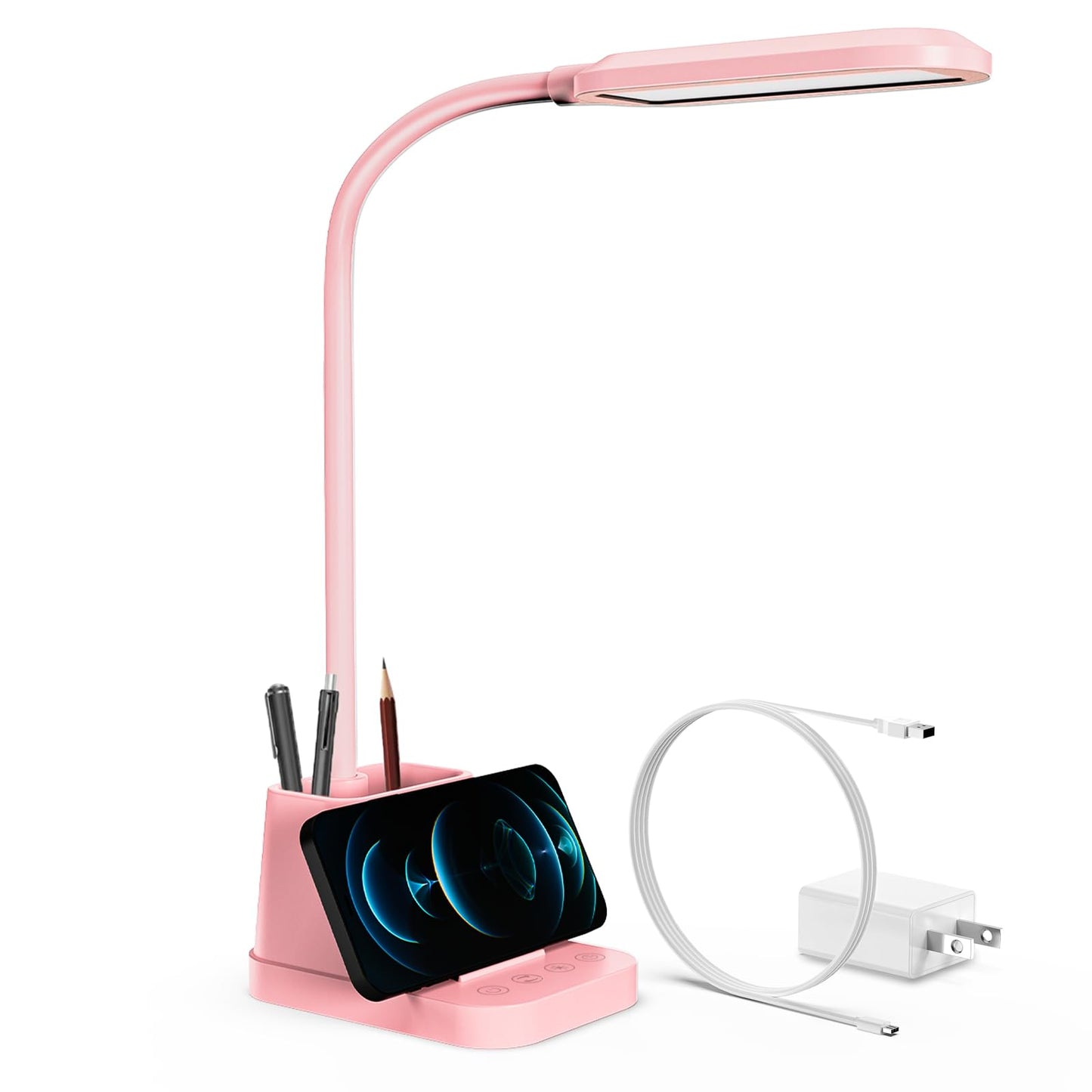 AXX Pink Desk Lamp for Kids, Cute Study Table Light for Bedrooms, Kawaii, USB Charging Port, Small, LED, 650LM, Room College Dorm Essentials, Office Accessories for Women Teen Girls