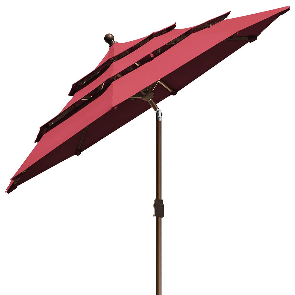 EliteShade USA 10-Year-Non-Fading 9ft 3-Tier Market Patio Umbrella, Commercial Grade Outdoor Table Umbrella with Crank Open, Windproof & UPF 50+ UV Protection, Heavy Duty Ventilation for Garden, Deck, Pool, Backyard, Beach & Bistro, Burgundy