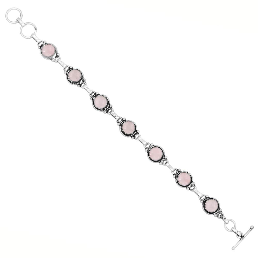 Natural Rose Quartz 925 Silver Plated Light Weight Trendy Adjustable Bracelet for Women - January Birthstone Pink Gemstone Handmade Link Bracelet - Wedding Jewelry Gifts for Her