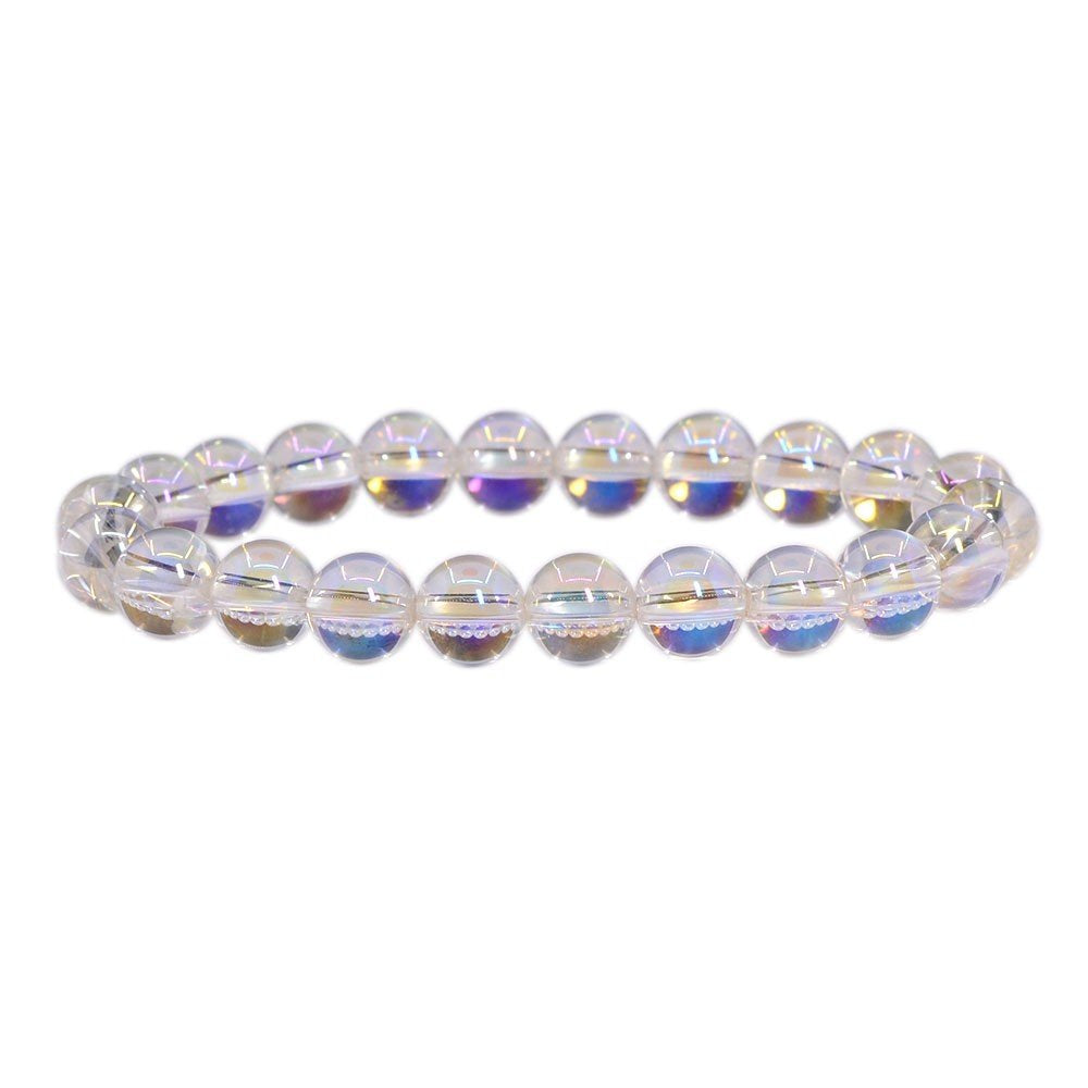 Justinstones Aqua Aura Clear Quartz Gemstone 8mm Round Beads Stretch Bracelet 7 Inch Unisex