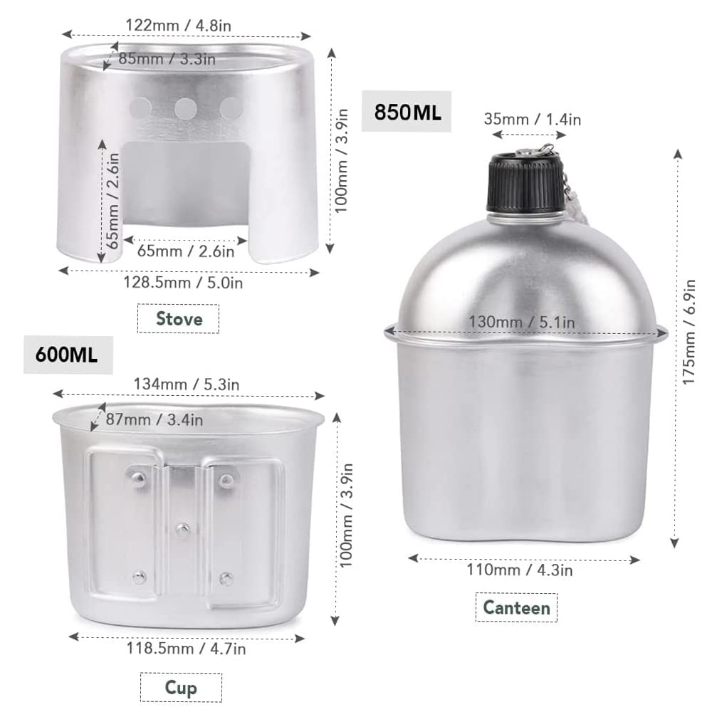 Canteen Cup Stove Pouch Kit Military Canteen with Cup for Outdoor Camping Survival Hiking Backpacking