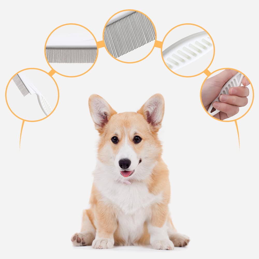 Dog Comb 2 Pack, 2026 New Professional Pet Eye Comb and Grooming Comb Set, Stainless Steel Fine Tooth Tear Stain Remover for Cats and Dogs, Pet Comb for Tangles Knots Loose Fur