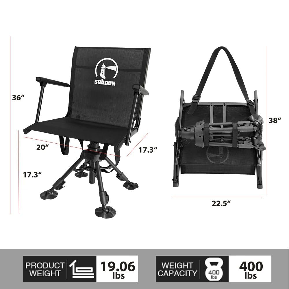 Sebnux 360 Degree Swivel Hunting Blind Chair Adjustable Silent 400 lbs Capacity Hunting Chair for Deer Dove Hunting