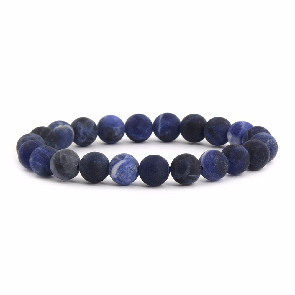 Justinstones Natural Matt Frosted Blue Sodalite Gemstone 8mm Round Beads Stretch Bracelet 7 Inch Unisex