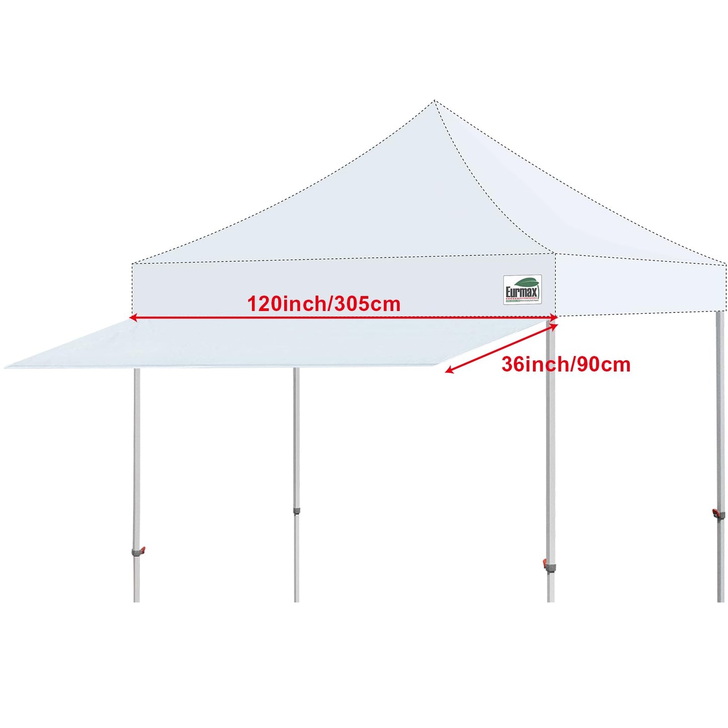 Eurmax USA 10ft Pop Up Canopy Awning,120"x36"Extended Sunshade Tarp with 30 SqFt Extra Shade,Commercial Grade Removable Replacement Tent Awning ONLY Fits 10x10 Canopy Tent with Square Leg,Khaki