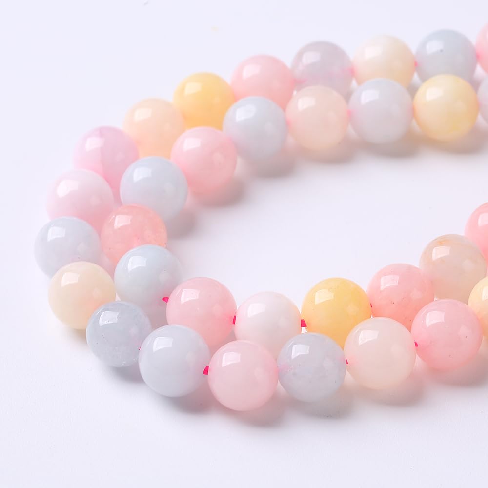 36pcs 10mm Natural Stone Morganite Beads Round Loose Beads for Jewelry Making DIY Bracelets Necklaces Crystal Energy Healing Stone Beads 15" (10mm, Morganite)