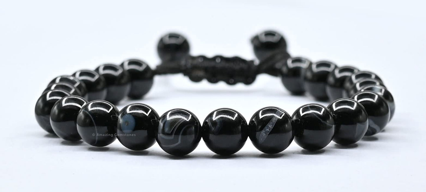 Amazing Gemstone Black Hakik Banded Bracelet for Women Men's Gifts - Protection Healing Crystal Bracelet - 8mm Gemstone Beaded Adjustable Bracelet Pulseras Para Hombres Mujer Stocking Stuffers