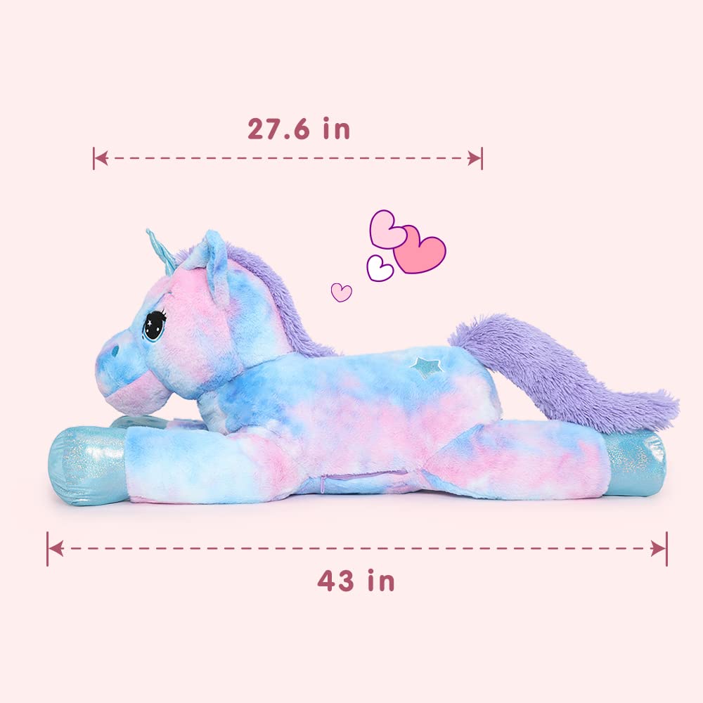 Tezituor 43in Giant Unicorn Stuffed Animal, Big Stuffed Unicorn Toys for Girls and Women, Rainbow Purple Unicorns Plush Gifts for Valentines Day, Christmas, Birthday and Party