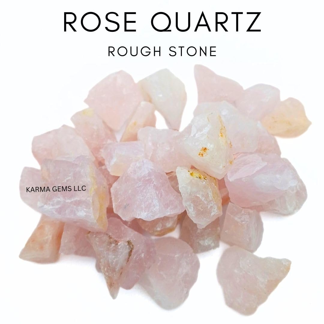 Karma Gems 5 Pcs Rose Quartz Natural Crystals - Raw Tumbling Cool Agate Crystal Stones - Rock Collections for Kids - Pink Healing Stones for Meditation, Chakra Balancing, and Energy