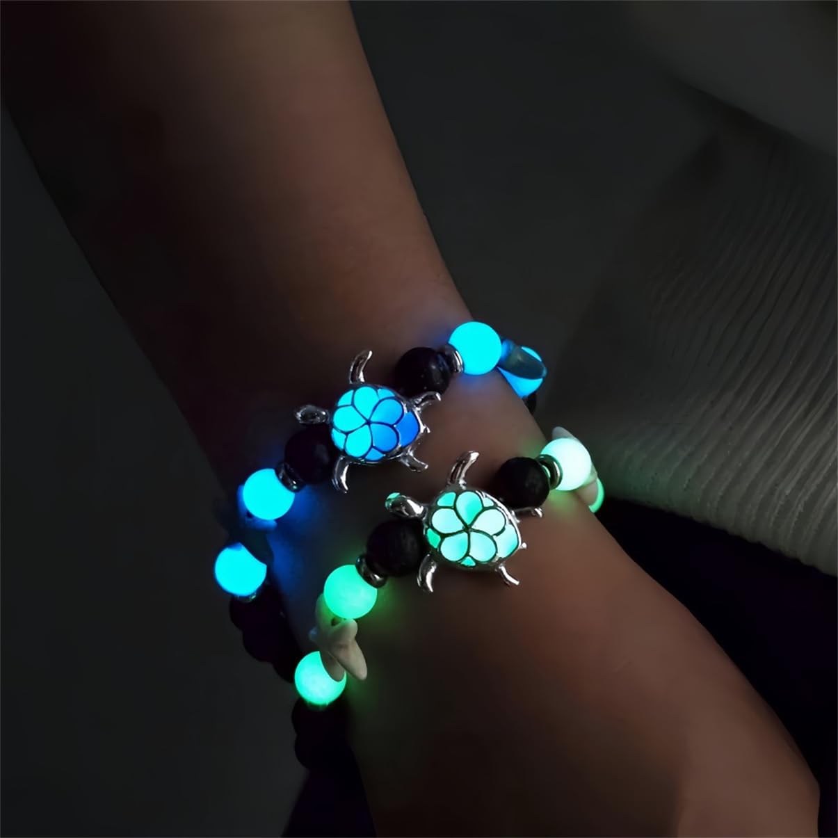 LXSSLY 8mm Natural Volcanic Stone Bracelets for Women,Ocean Turtle Luminous Bracelets,Lava Stone Glow bracelet,Elastic Stretch Beads Protection Bracelet for Men