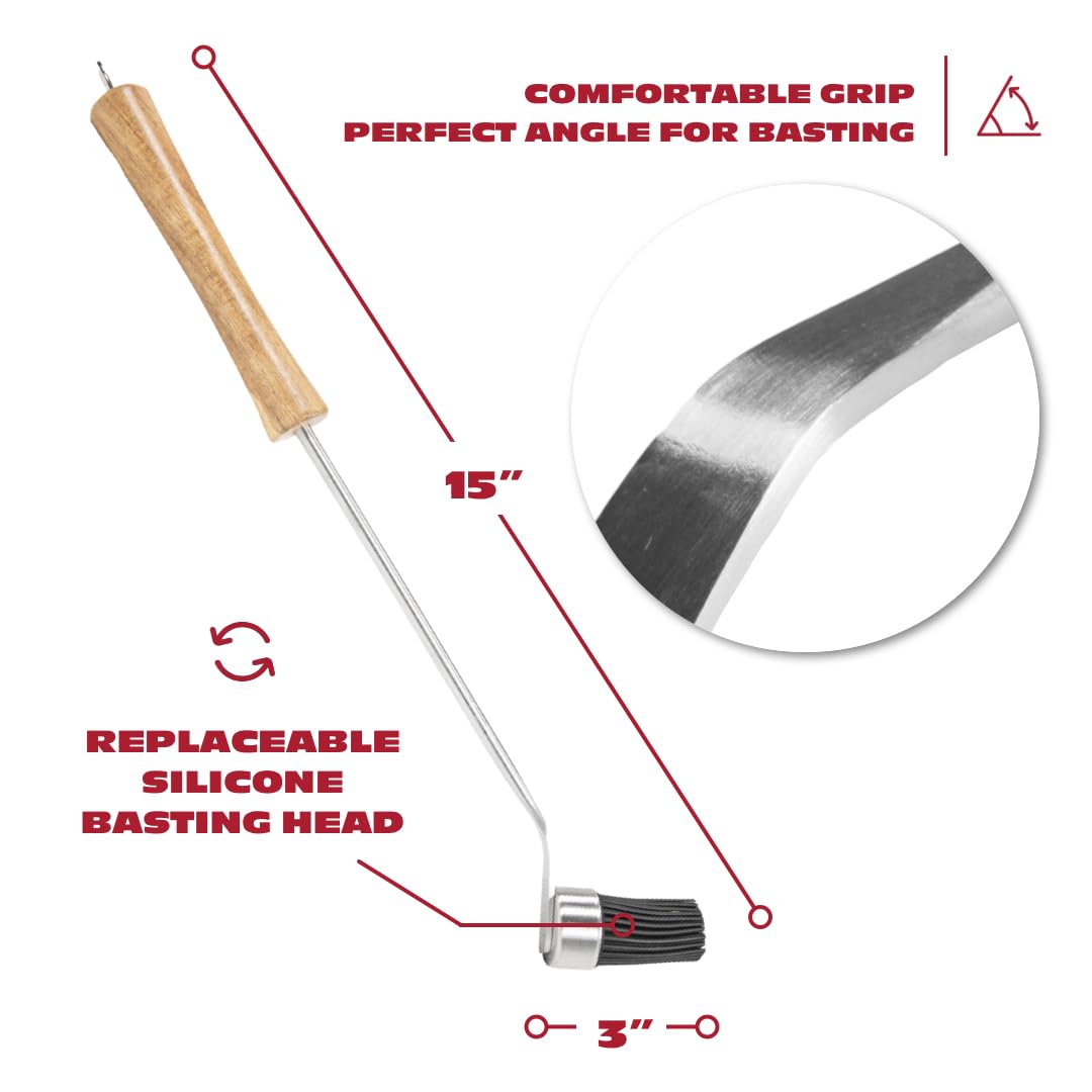 BBQ-AID Basting Brush for Grilling 400°F Heat Resistant BPA Free Silicone Bristles, Long Handle Grill Basting Brush, Acacia Wood+Stainless Steel, Dishwasher Safe, Basting Brush for Smoker & Grill