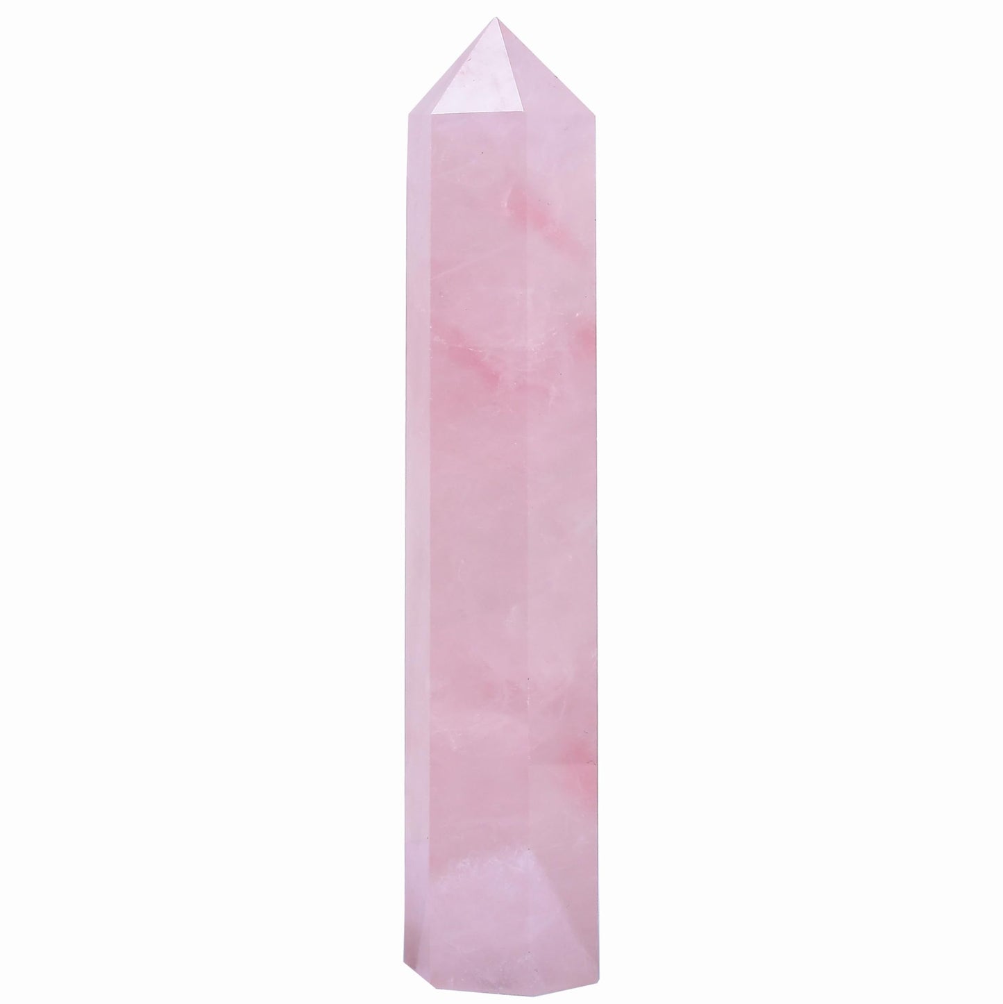 RUIJINGYUAN Rose Quartz Crystal Tower 6-6.3" - 6 Faceted Single Point Crystal Wand for Chakra, Reiki, Meditation & Energy Healing Home Decor Gift