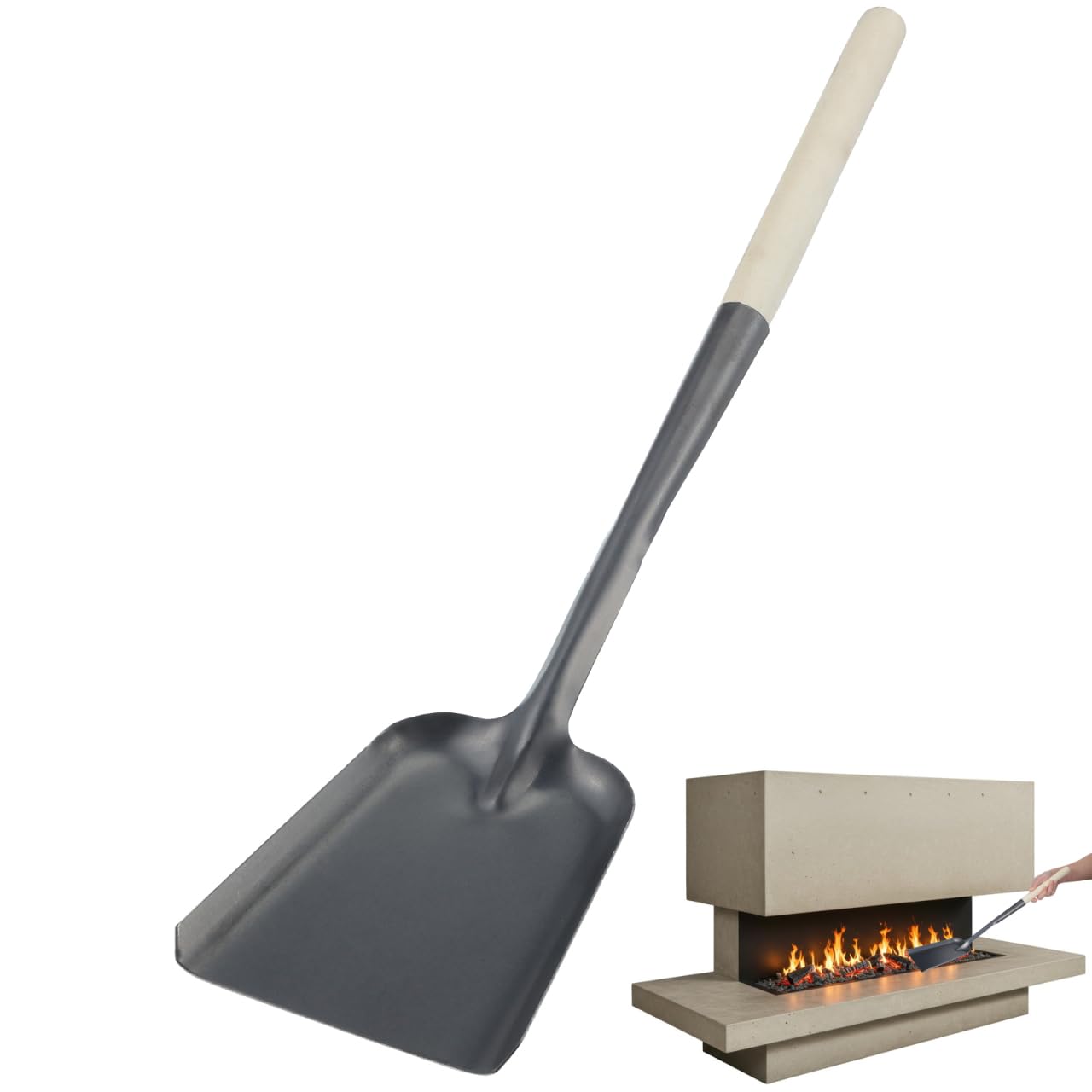 Ash Shovels Fireplace with Long Handle - 24 in Heavy Duty Iron Hot Ash Shovel for Wood Stove Fire Pit Charcoal Grill Pizza Oven Kitchen Camping Gardening Indoor Outdoor