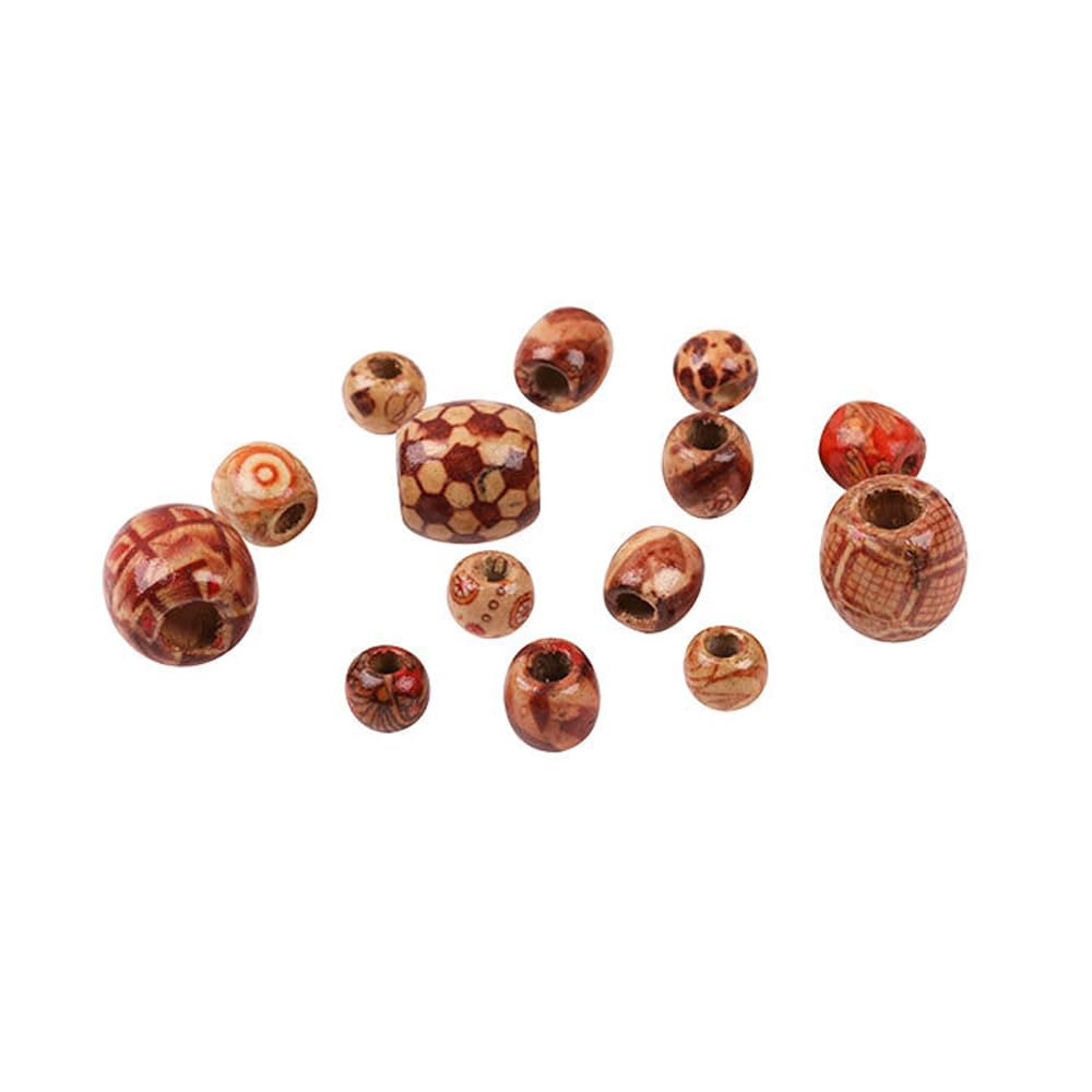 300pcs Mixed Painted Drum Wood Spacer Beads, BetterJonny Barrel Wood Beads Loose Wood Beads Bulk for Hair, DIY Making Bracelet Necklace Jewelry Craft Project（16mm,12mm,10mm）