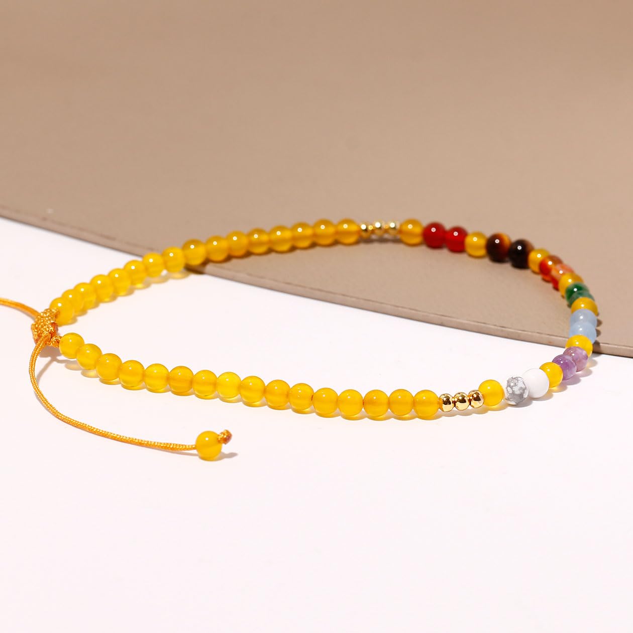 Wizock Reiki 7 Chakra Beaded Anklet Meditation Yoga Colorful Ankle Bracelets for Women Balance Beach Foot Jewelry Adjustable (Yellow Agate)