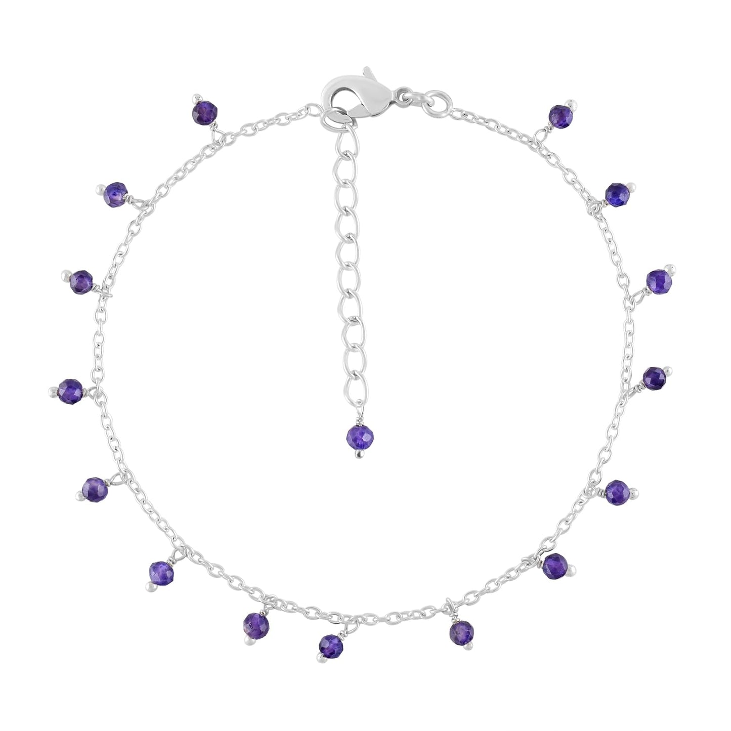 Yanara Amethyst Ankle Bracelets for Women, Natural Purple February Birthstone Silver Plated Jewelry 8.5”+1.5” inch Adjustable Chain, Chakra Crystals and Gemstones, Dainty Minimalist Birthday Gifts for Women