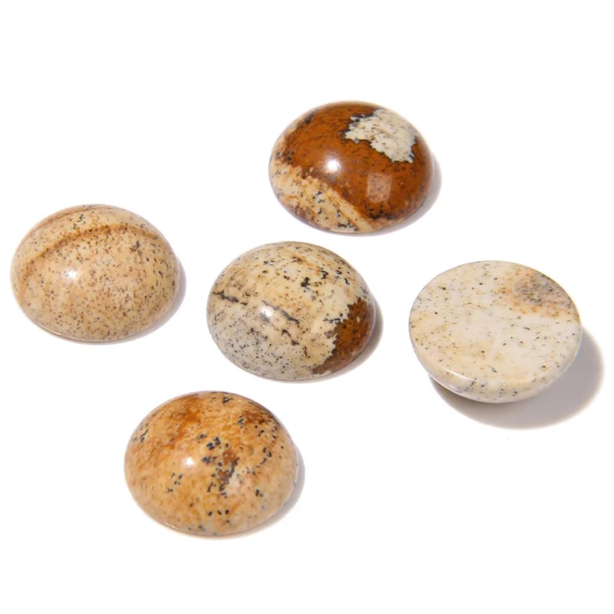 20pcs 16mm Natural Stone No Hole Brown Picture Semicircle Smooth Cabochons Beads Healing Chakra Crystal Stone Bead for Jewelry Making Rings Earrings Necklace Bracelet DIY Crafts
